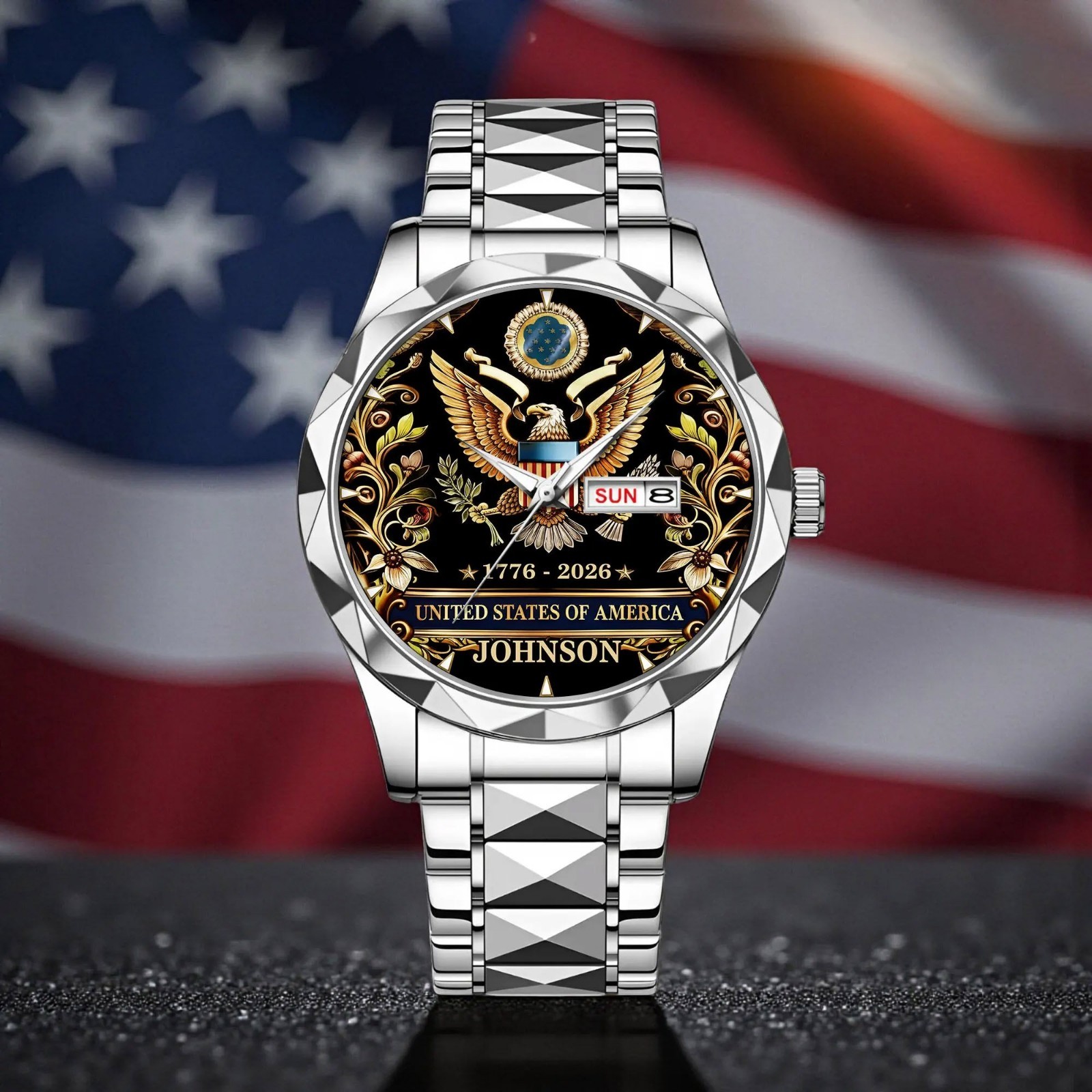 Personalized USA Eagle Watch 1776-2026 Patriotic American Flag Gift for Men