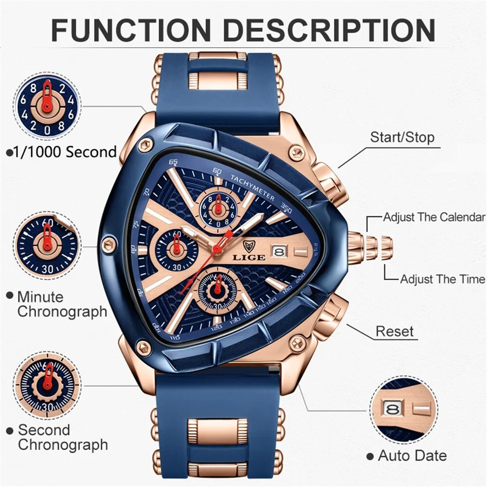 LIGE Men Watch Irregular Triangle Wristwatch Boy Sport Watch Male Silicone Watch