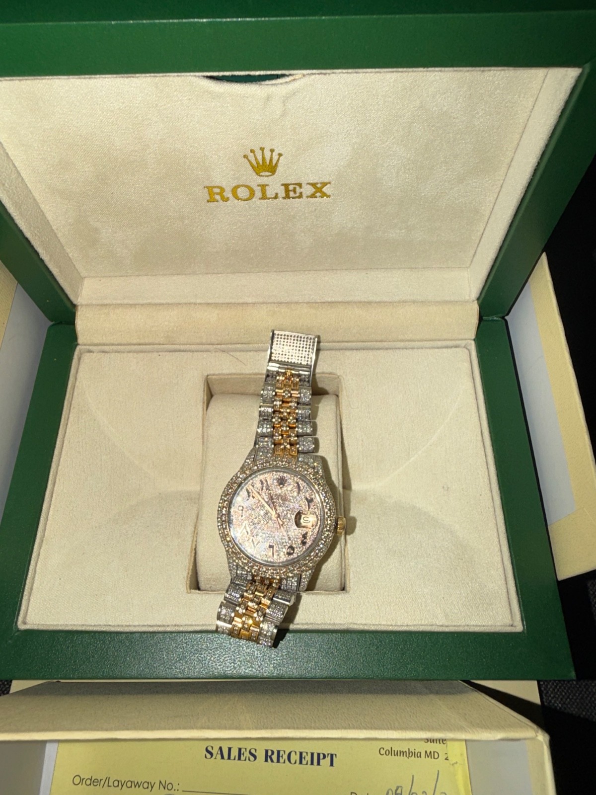 rolex datejust 36mm jubilee two tone diamond arabic dial