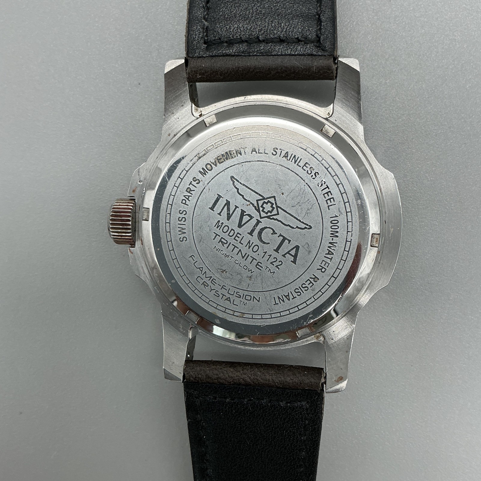 Invicta 1172 Tritnite Mens Watch 49mm Red Dial Brown Leather Spider New Battery