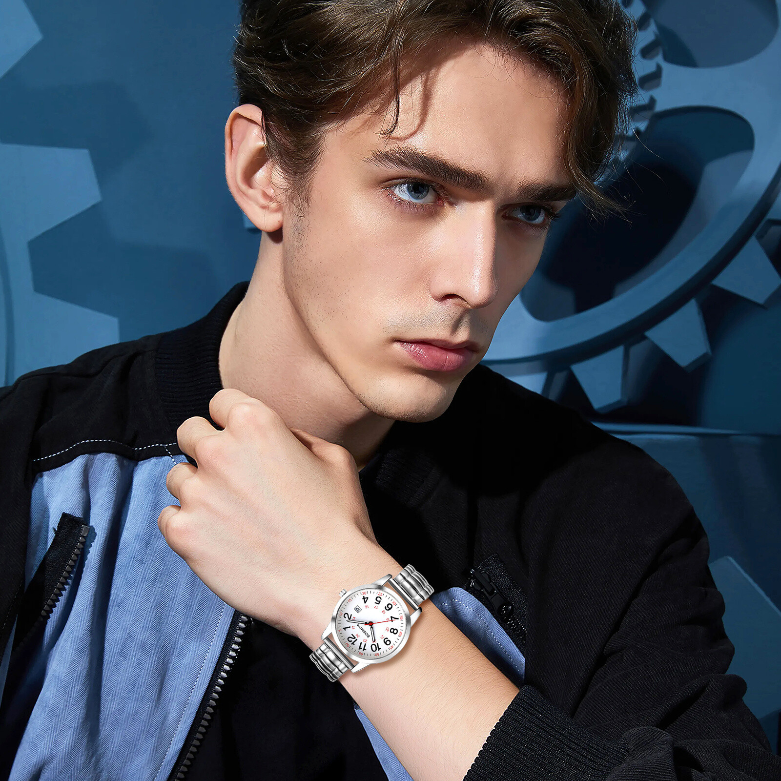 Women Men 12H/24H Big Dial Easy Reader Date Dial Elastic Band Quartz Wrist Watch