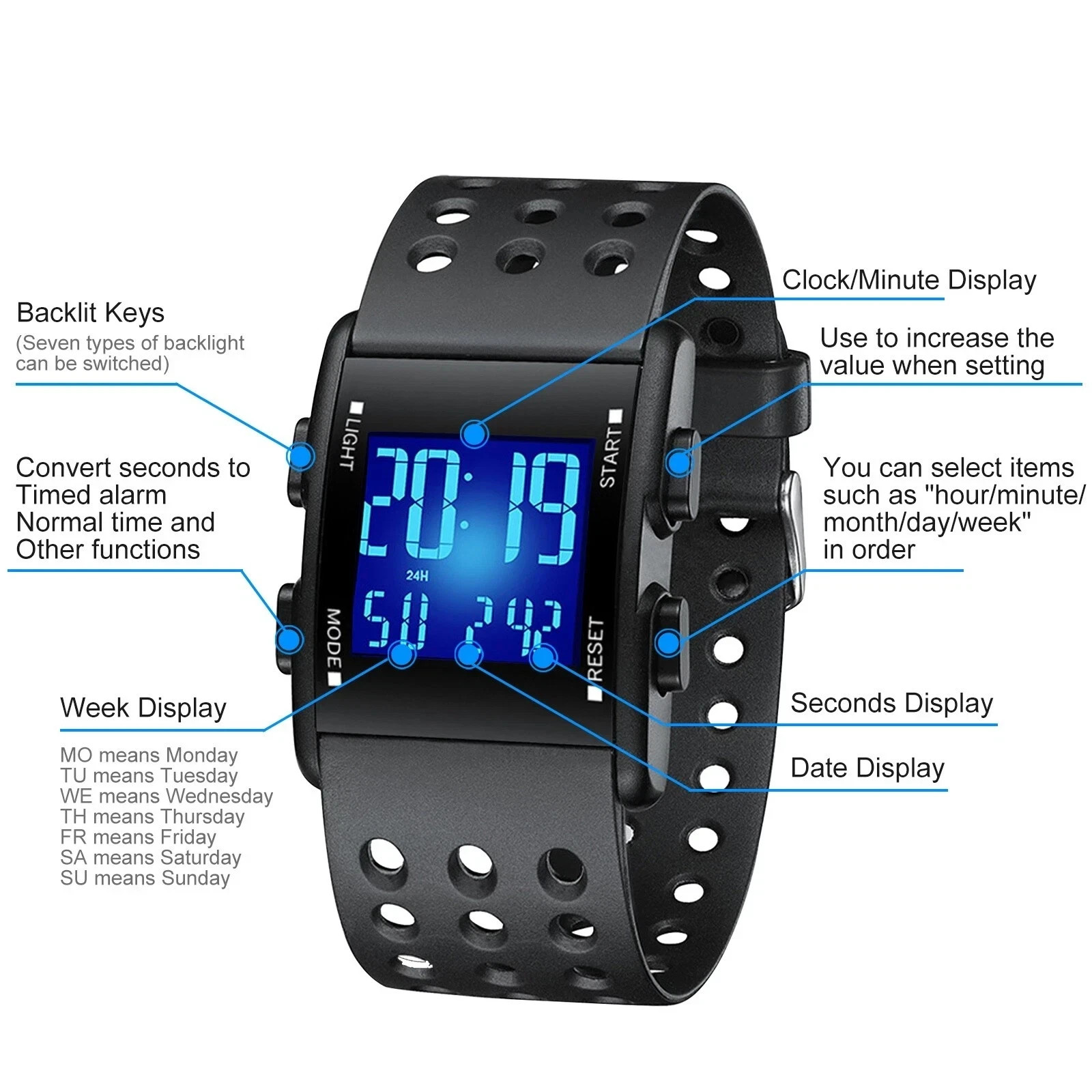 Waterproof Digital Sports Watch Military Tactical LED Backlight Wristwatch Men