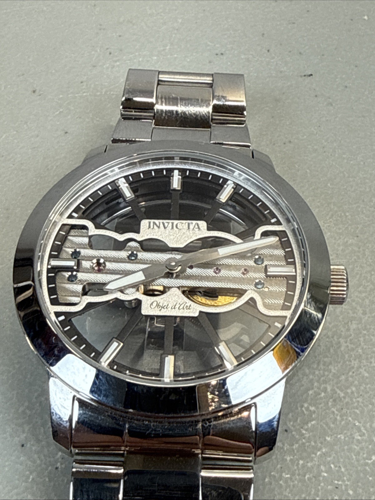 Invicta Objet D Art Men Model 25269 Silver Watch 50mm Flame Fusion Crystal
