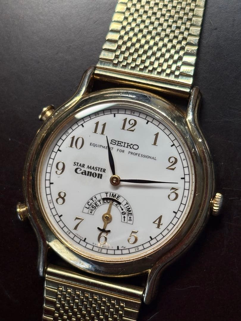 Seiko Spirit Canon STAR MASTER 35mm Quartz Watch 8M11-6080 3 Time Zone Alarm