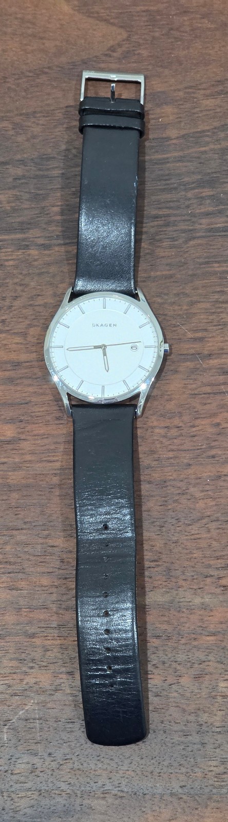 Skagen Holst SKW6283 Mens White Dial Black Leather Watch Tested w/ New Battery