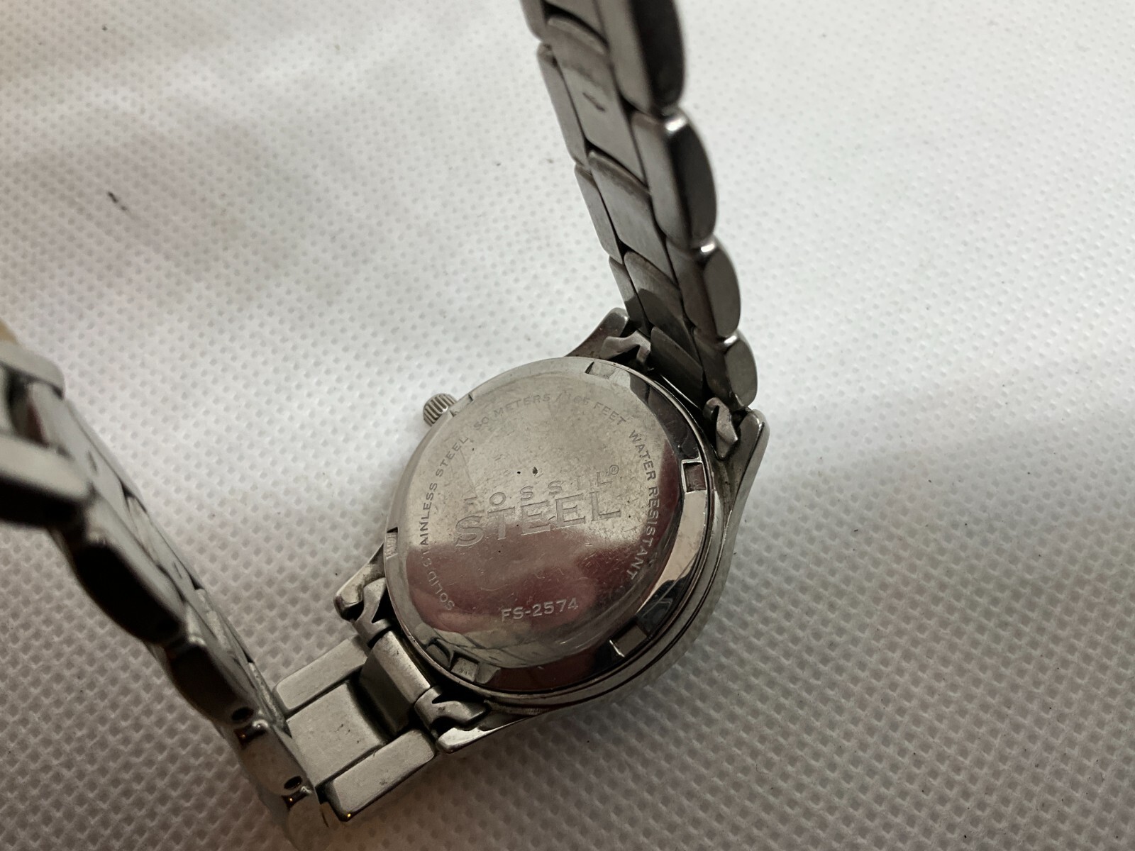 Desirable Fossil Steel womens watch with super large date numbers, light wear