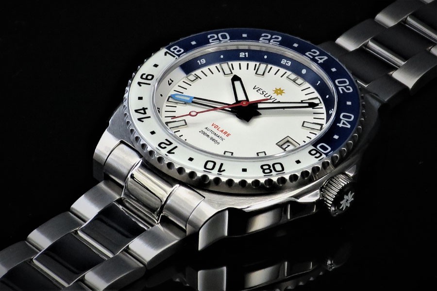 Vesuviate Volare GMT White Full Lume 41mm Sapphire Bezel & Caseback