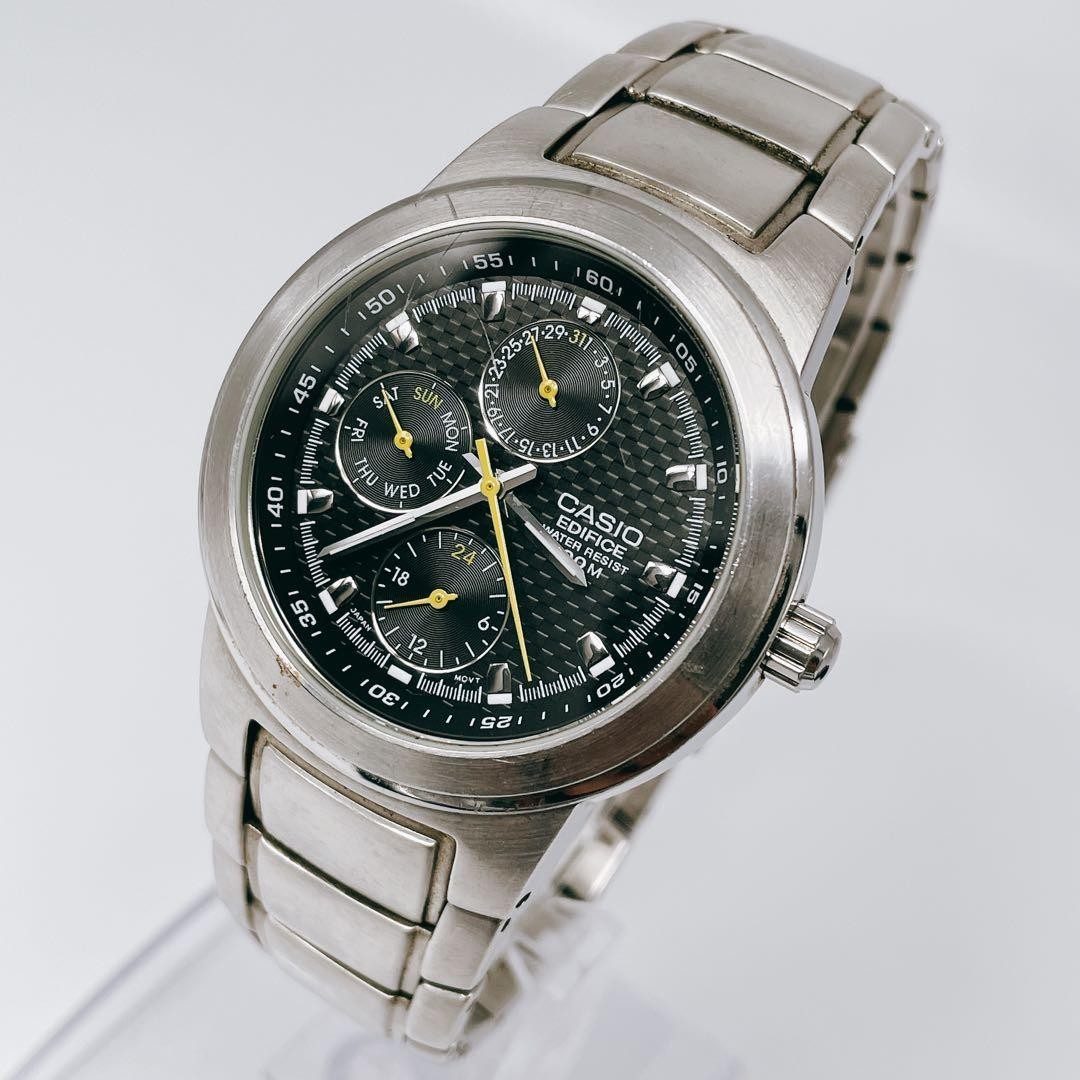 Casio Edifice Chronograph Quartz Carbon Dial Vintage Mens Watch WR100M Japan