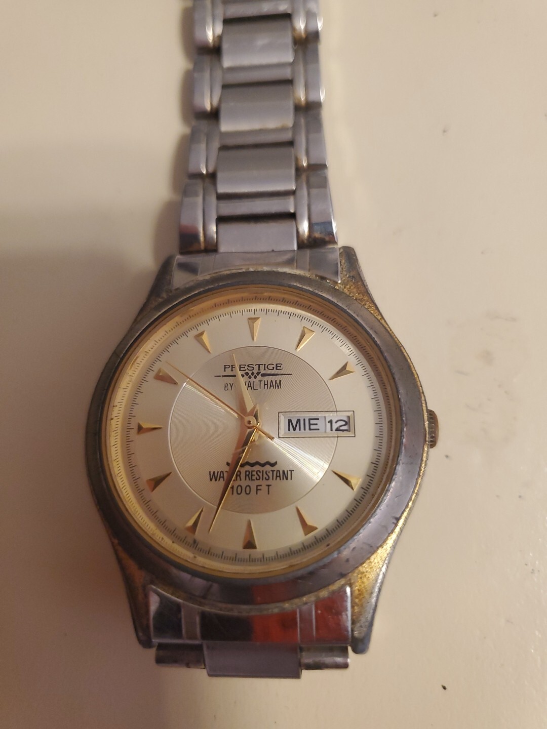 Vintage Mens Prestige By Waltham Watch With Day-Date Rare Model