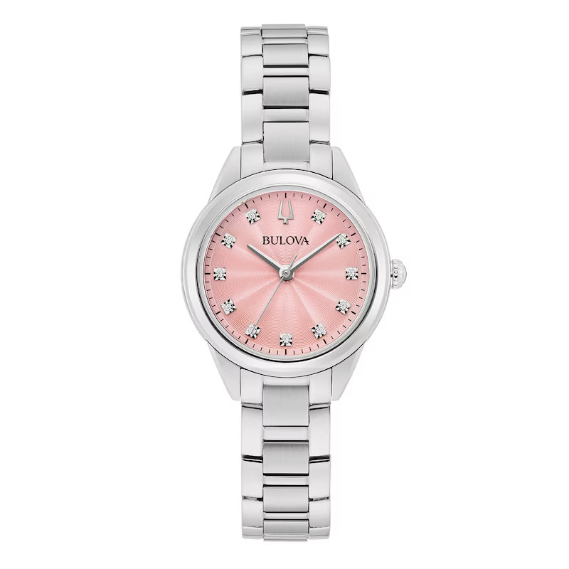 Bulova Sutton Diamond Pink Dial 96P249 Women’s 28mm Quartz Watch-New w/box