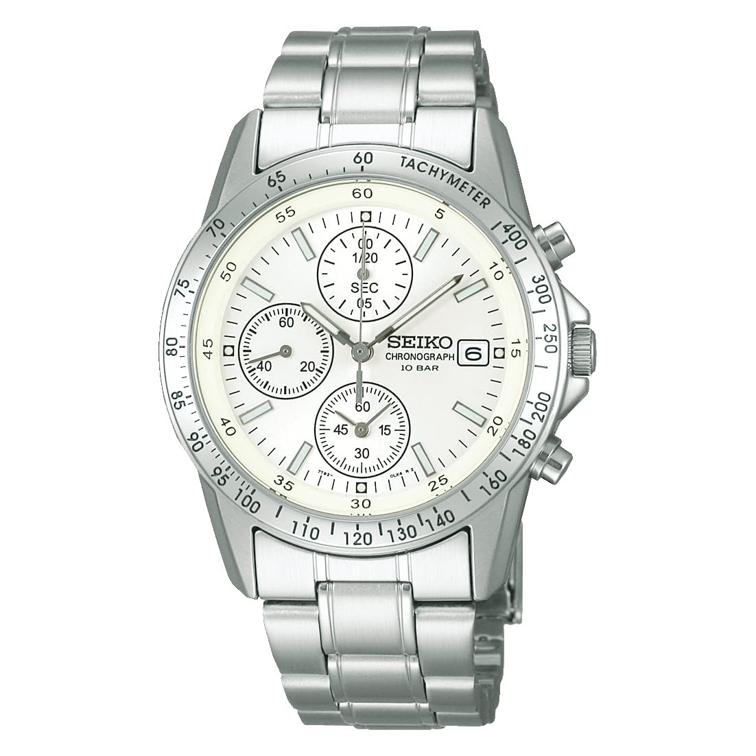 Seiko Chronograph Watch SBTQ039 Quartz White Dial Round Shape 38.5 mm 198mm new