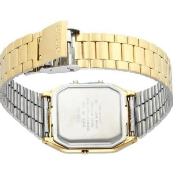 New Casio AQ230GA-9D Men’s Analog Digital Dual Time Gold Tone Metal Band Watch