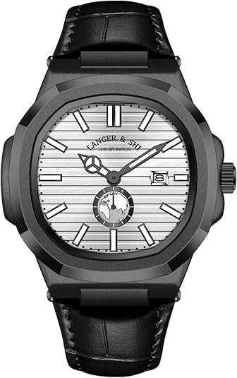 Blekon Men 44mm Quartz Watch Luminous Hands Date Display Silicone Leather Strap