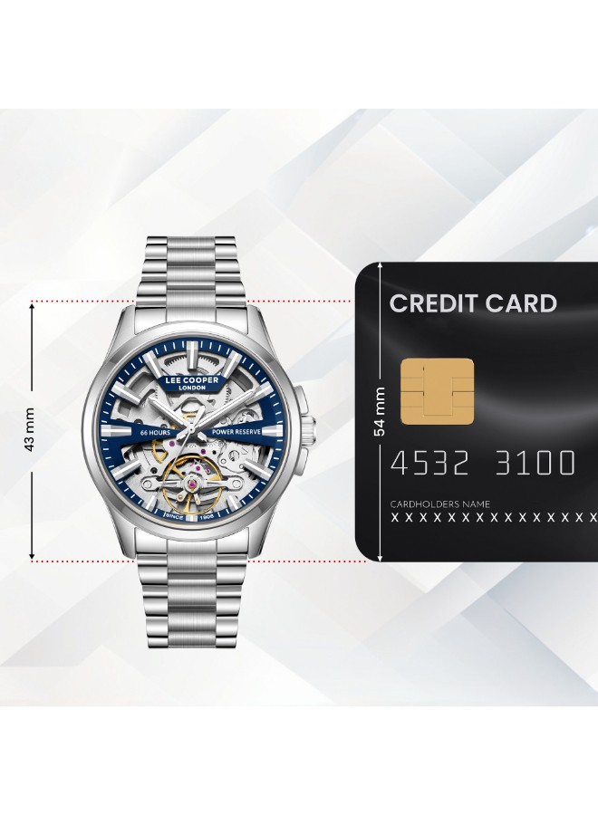 Lee Cooper Men’s Automatic Watch | Dark Blue Dial, Silver, 43mm, 30 m (3 ATM)