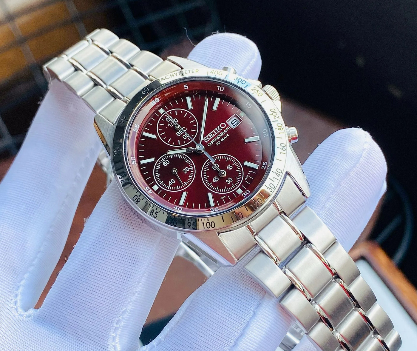 Seiko Spirit SBTQ045 Red Dial Chronograph Stainless Steel Men’s Watch
