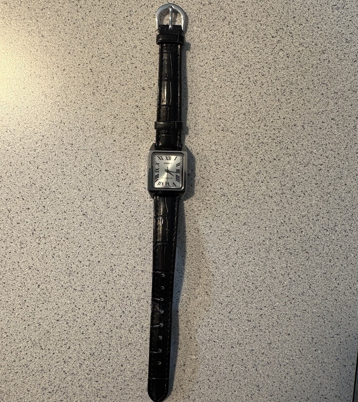 Casio LTP-V0 Tank Rectangle Quartz Watch White Dial Roman Numerals Black Leather