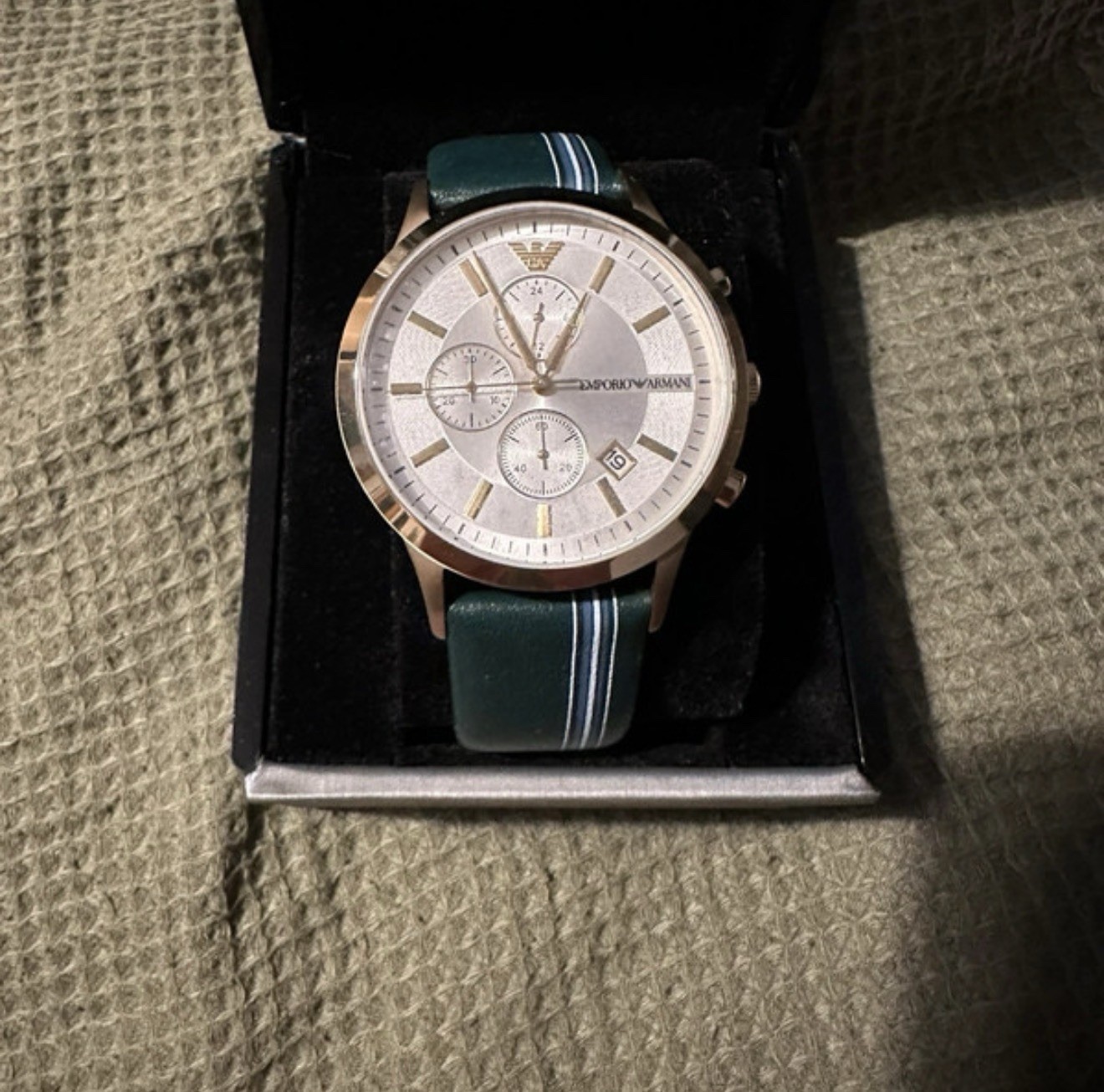 Emporio Armani Renato Silver Green Leather Men’s Quartz Chronograph AR11233