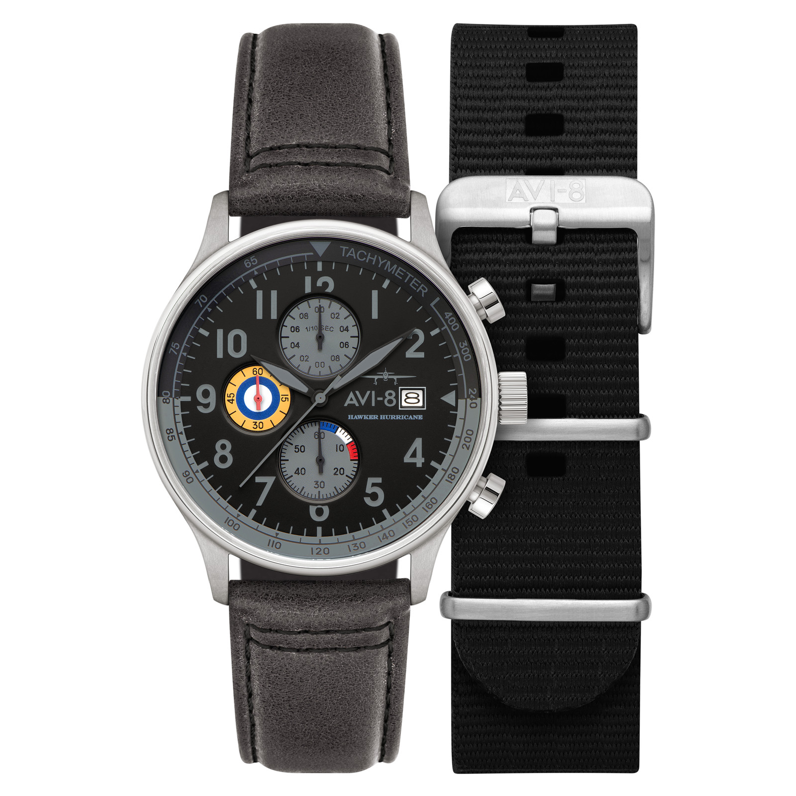Classic Chronograph Black / Gray Leather | Black Dial Wristwatch AV-4011-0U