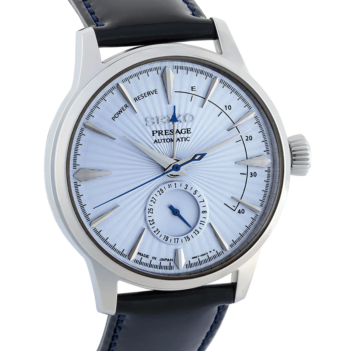 Seiko Presage “Skydiving” Ice Blue Dial Power Reserve Automatic Watch SSA343J1