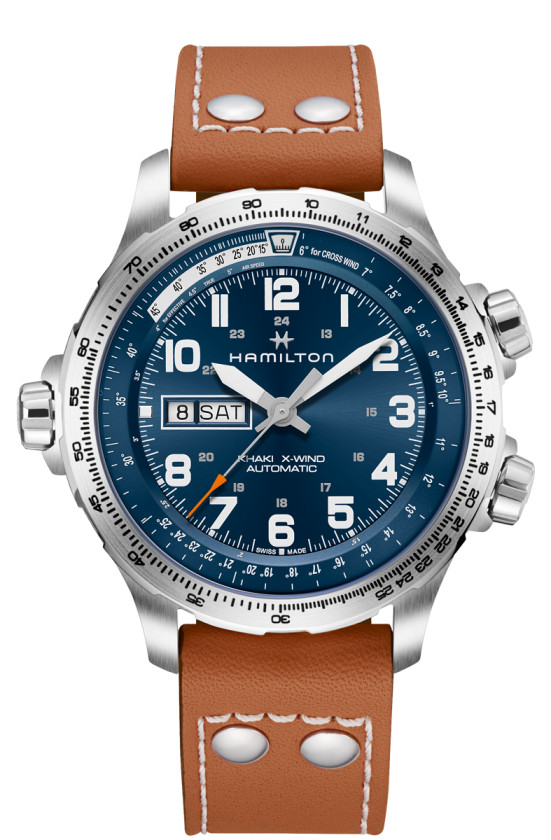 Hamilton Khaki Aviation X-Wind Auto Blue Dial Leather Band Men Watch H77765541