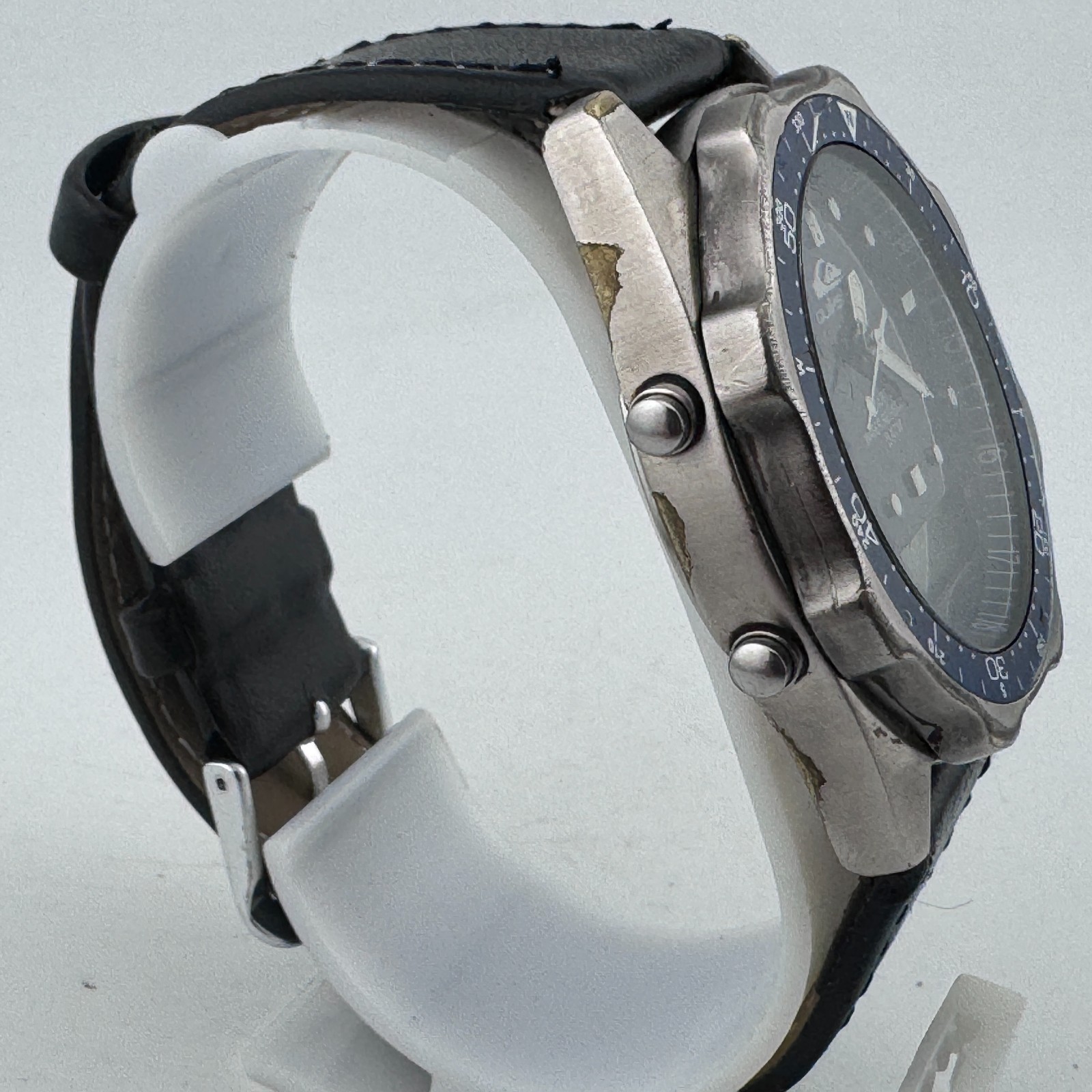 Quiksilver Analog Digital Watch Men Silver Blue Rotating Bezel Chrono New Batter