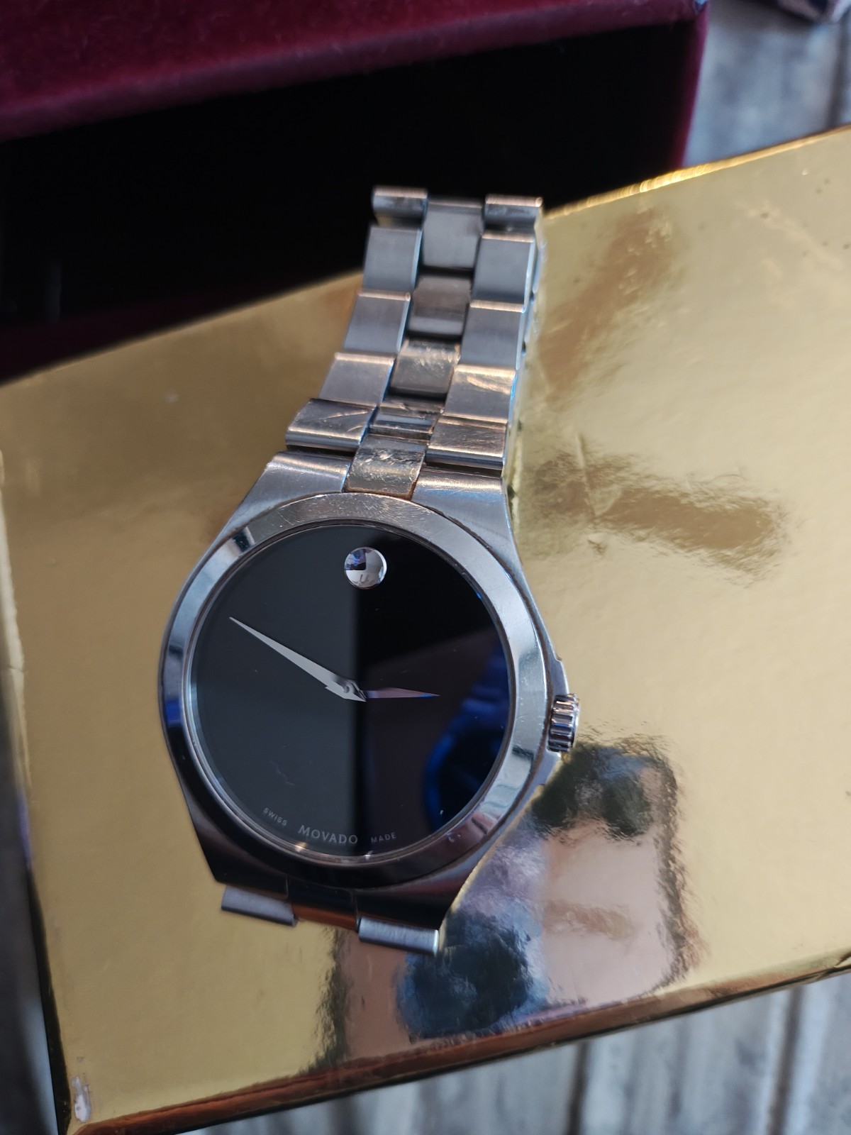 Movado Museum Swiss Made Quartz 35mm Stainless Steel Black Dial 30m Watch
