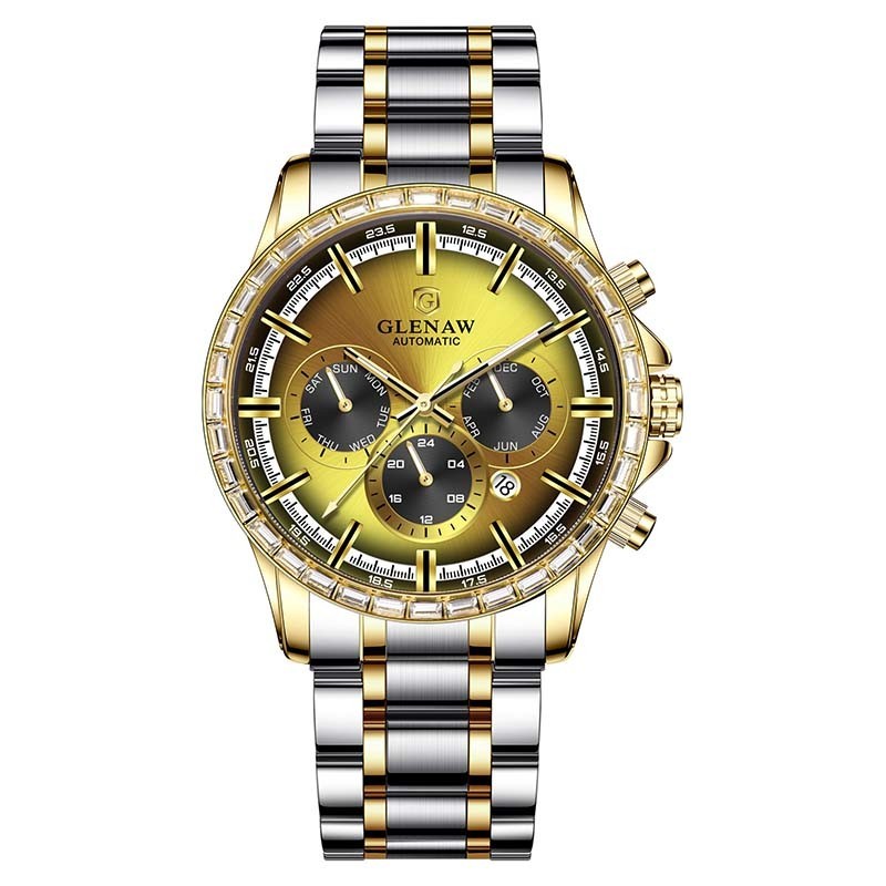GLENAW Men’s automatic machinery tourbillon watch calendar luminous waterproof