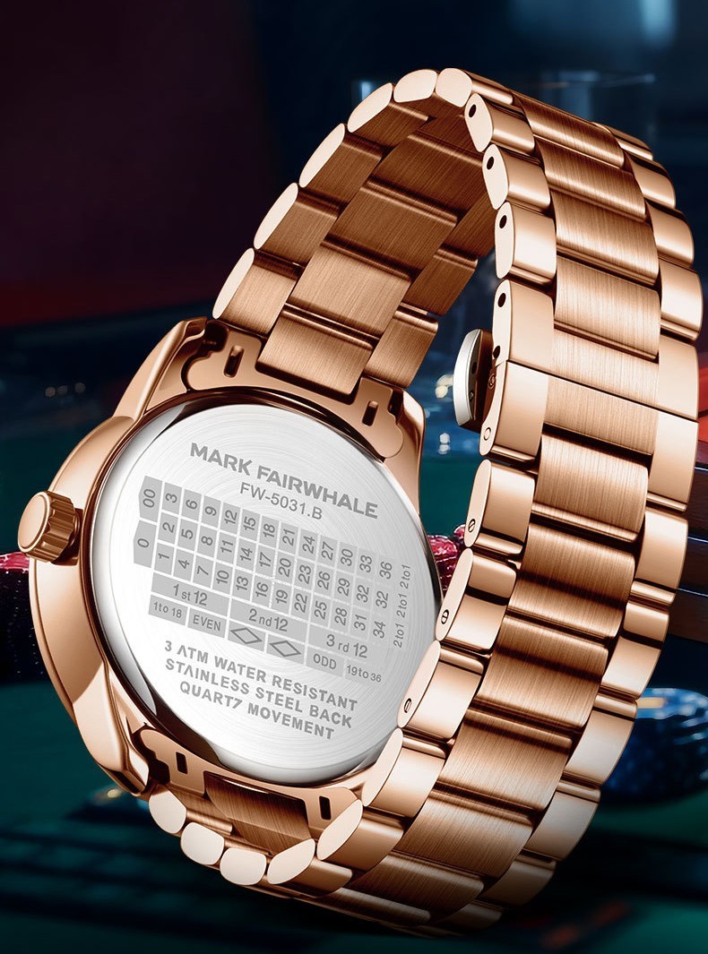 MARK FAIRWHALE Stainless Steel Roulette Dial Rotatable Luminous Quartz Watch