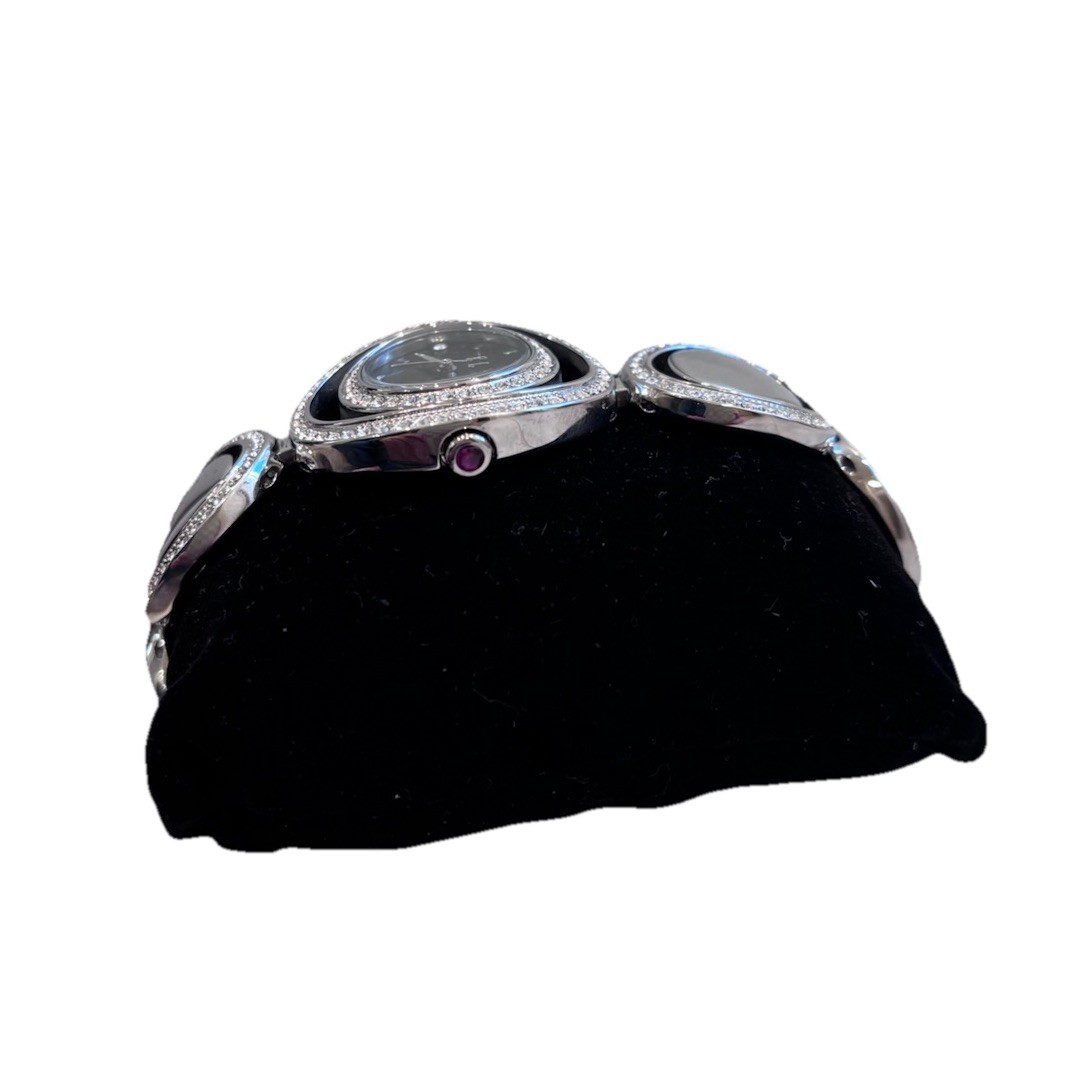 Vintage Style Rhinestone Bracelet Watch Y2K Glam Silver Black Dial