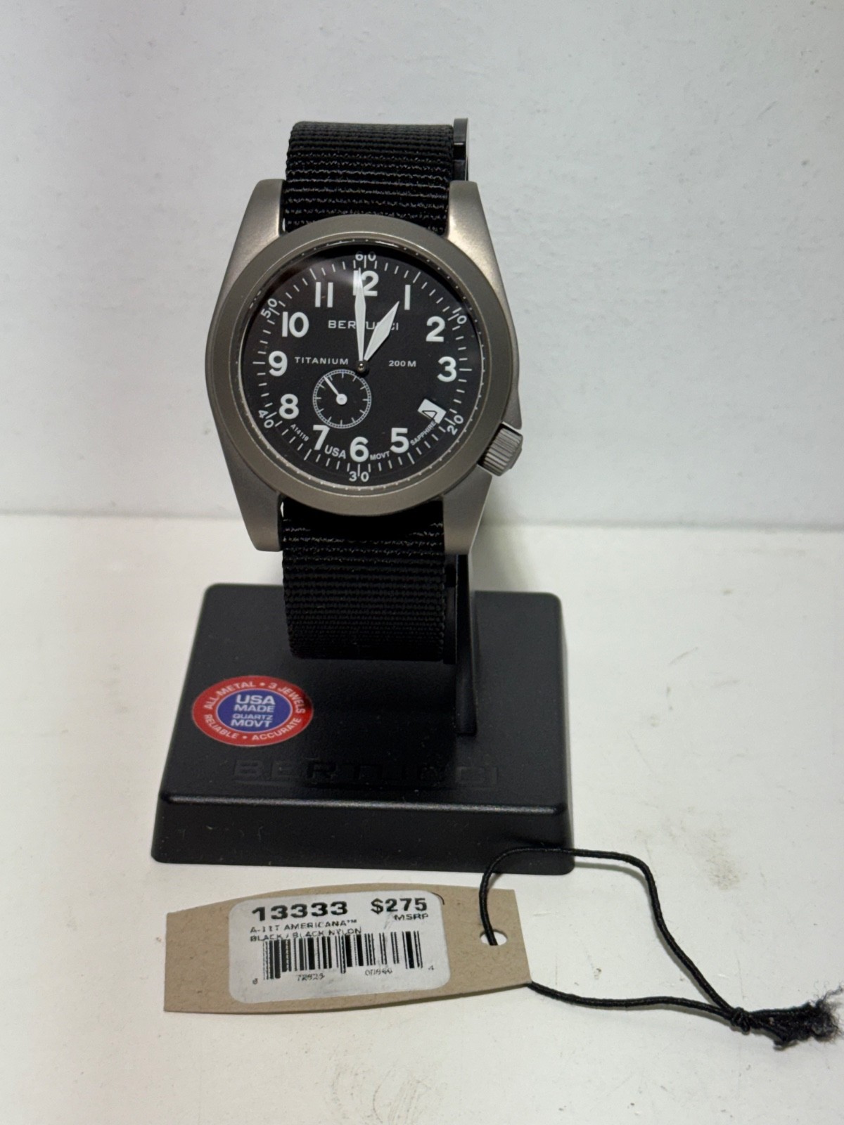 NIB – Bertucci A-11T Americana Men’s Black Nylon Band Black Quartz Dial Watch
