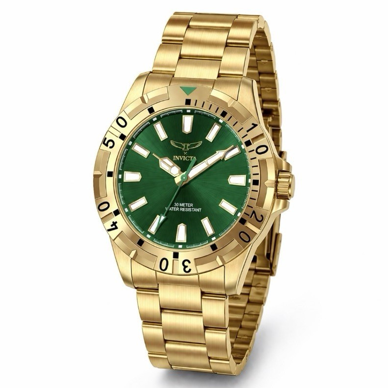 Invicta Specialty I Men’s Quartz Watch 42mm Green Dial Gold Steel Bracelet 30m
