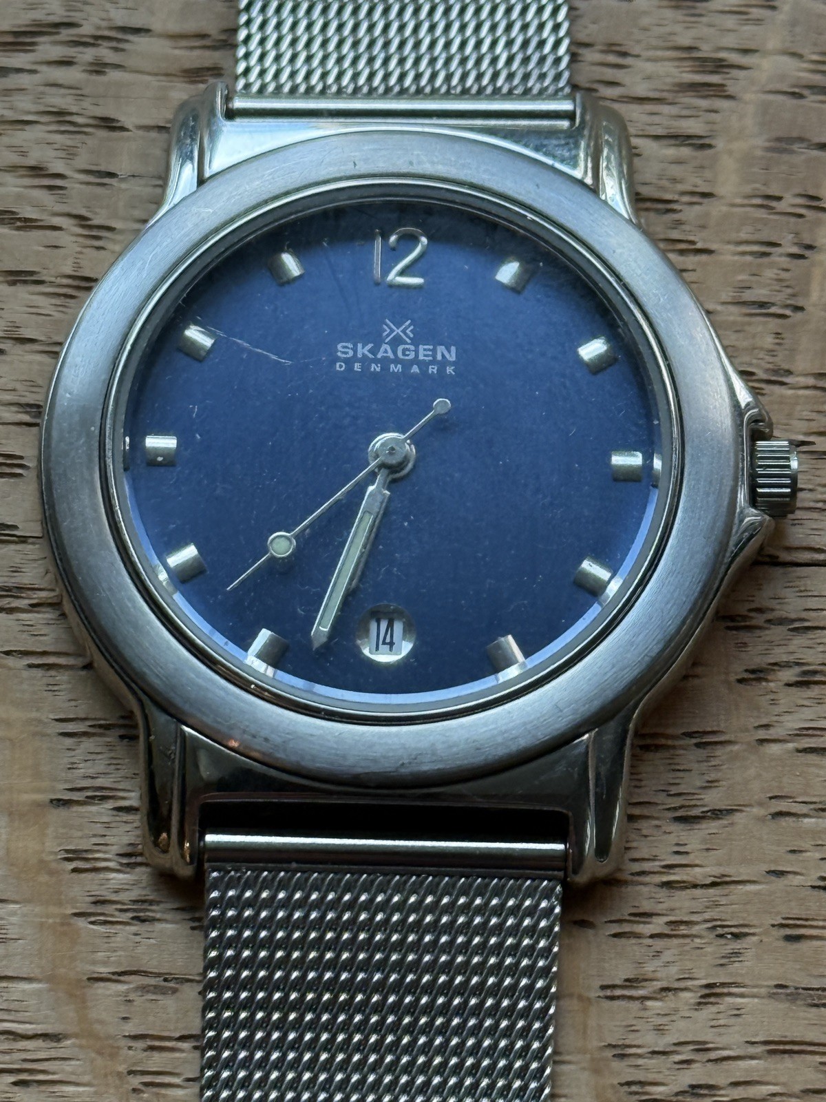 Skagen Watch Men 36mm Blue Dial Silver Tone Date Round 106LSSN New battery