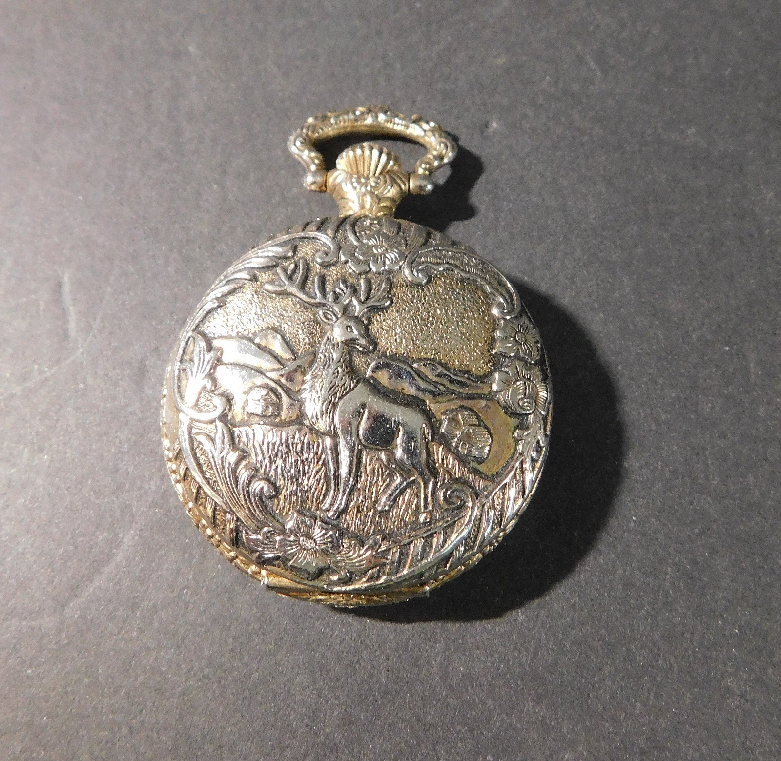 Milan Closed Case Repousse Pocket Watch Magnificent Stag