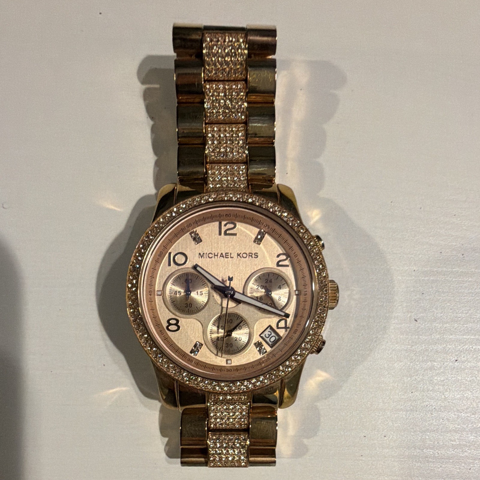 Michael Kors Stainless Steel Gold Bracelet Gold Dial Chronograph Quartz 40-43mm