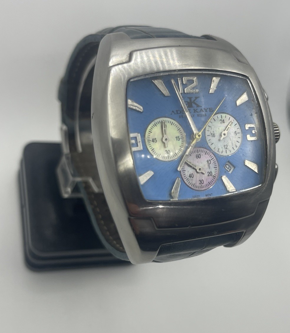 Vintage Adee Kaye Beverly Hills Men’s Chronograph Watch – Blue Dial, Date