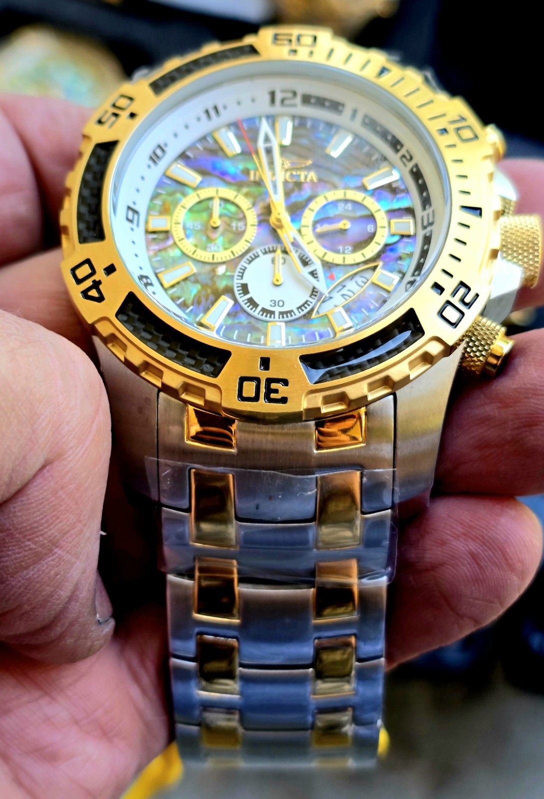 Invicta 51MM Pro Diver SCUBA Abalone Dial SS Two-Tone Crono Men’s Watch #25093