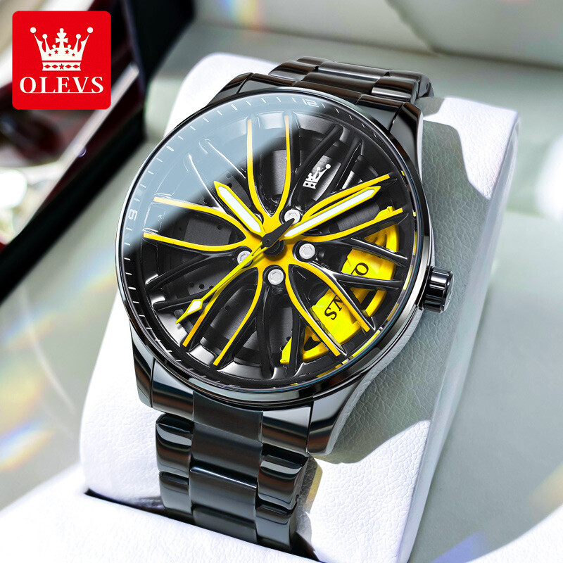 OLEVS Wheel Men’s Luxury Watch Waterproof Rotary Sport Car Rim Man Watch High