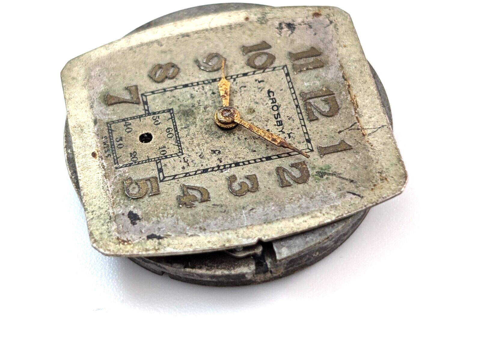 Vintage CROSBY Everbrite Watch Company Art Deco Men’s 25mm Movement PARTS REPAIR
