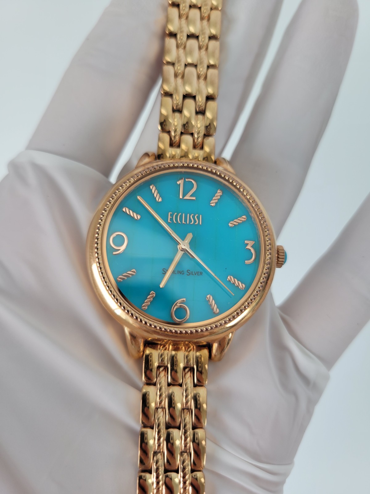Ecclissi Sterling Silver Turquoise Blue Dial Gold Tone Women’s Quartz Watch