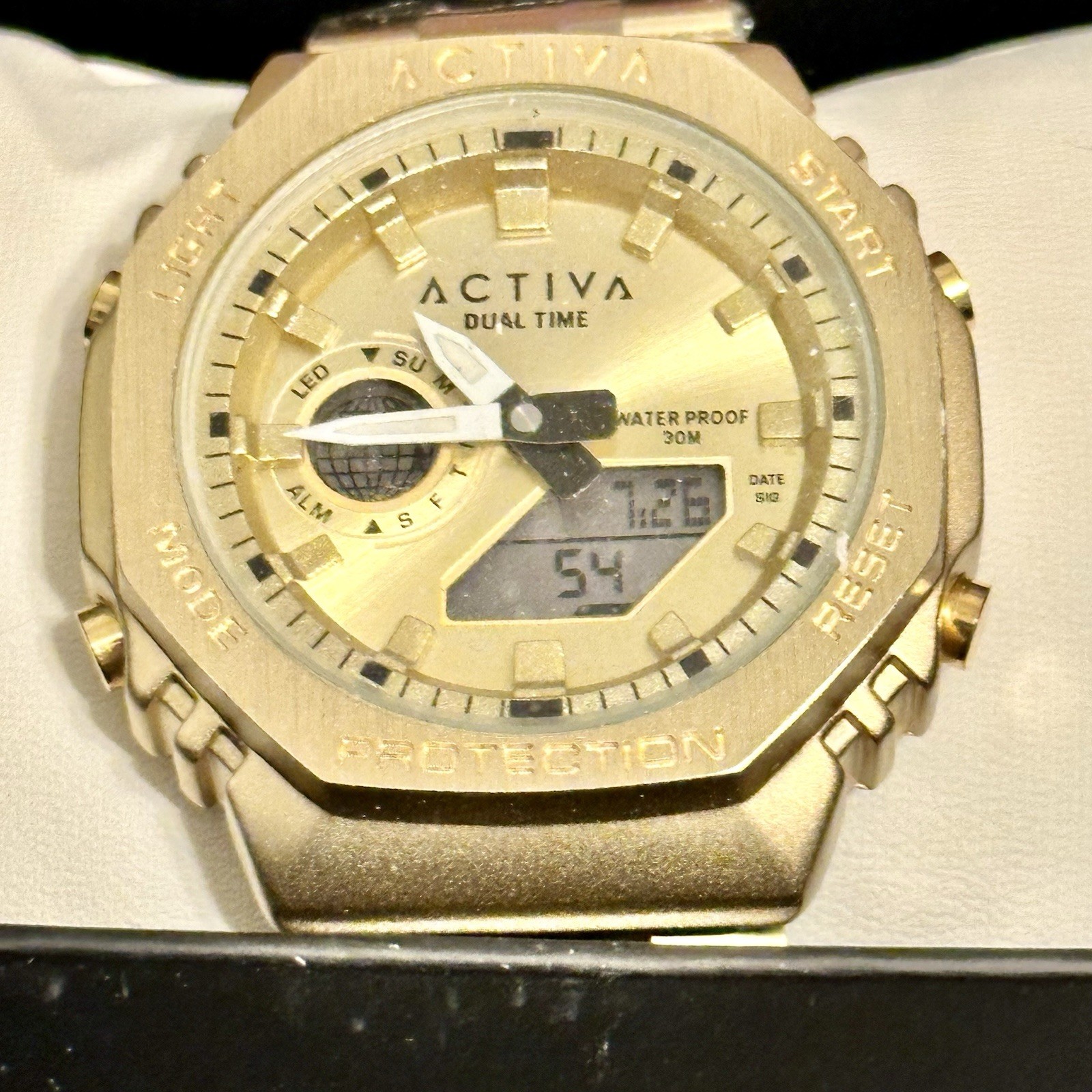 Activa x Invicta Digital Unisex Watch 45.5mm, Gold Band, NEW W/ Box!