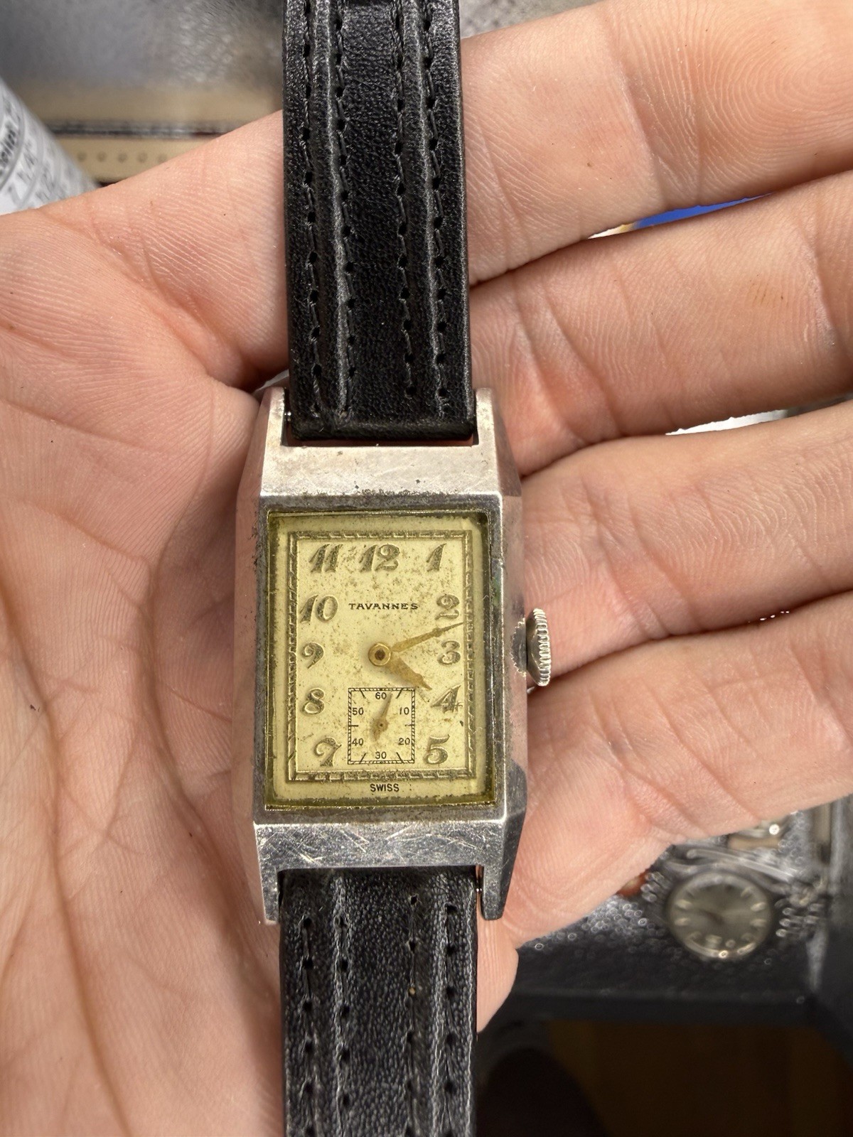Tavannes Tank Swiss Made Rectangular Manual Wind Small Seconds Beige Dial