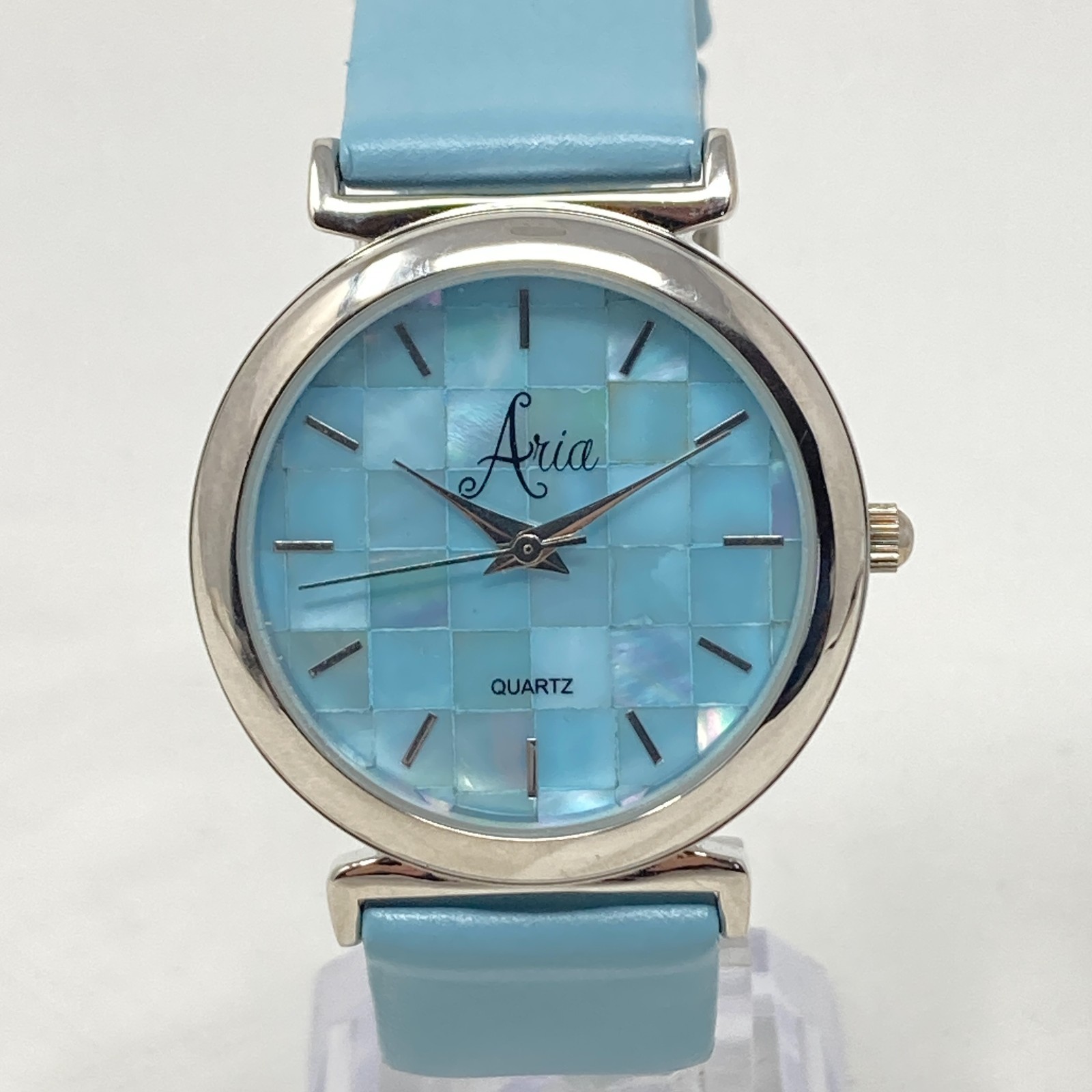 Aria Womens Watch 34mm Silver Tone Blue MOP Mosaic Round New Battery 8″