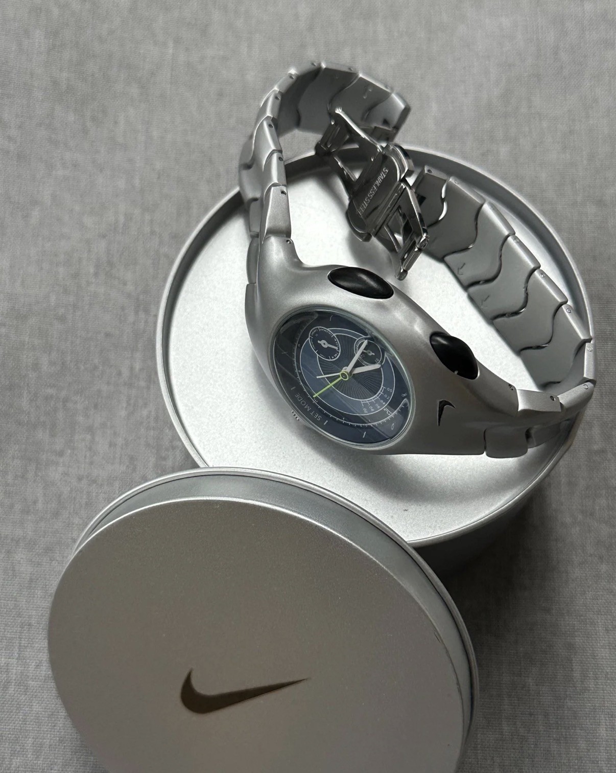 Nike Triax Chronograph Watch Matte Silver with blue dial