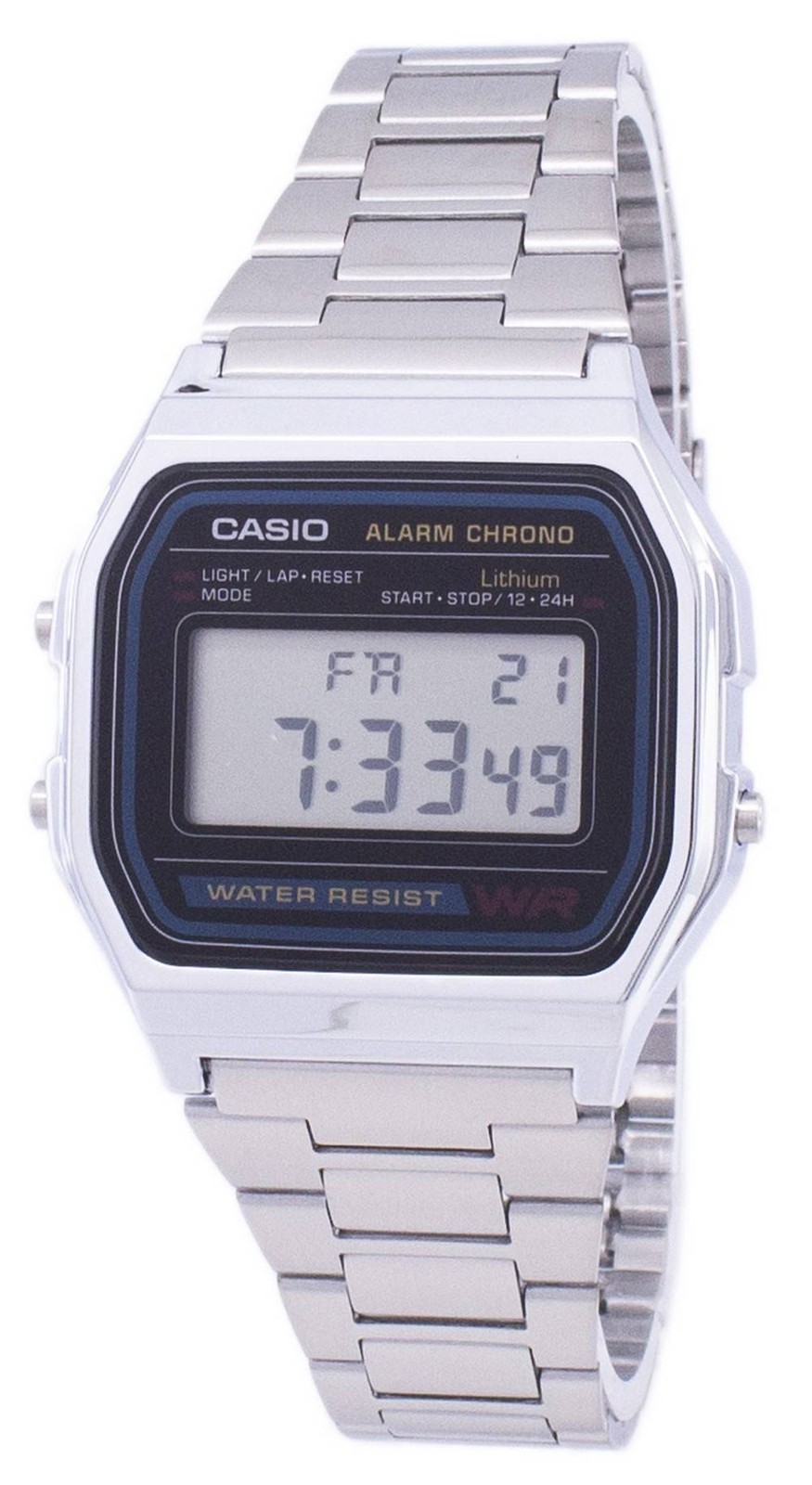 Casio Digital Alarm Chrono Backlight Stopwatch S-Steel A158WA-1DF Mens Watch