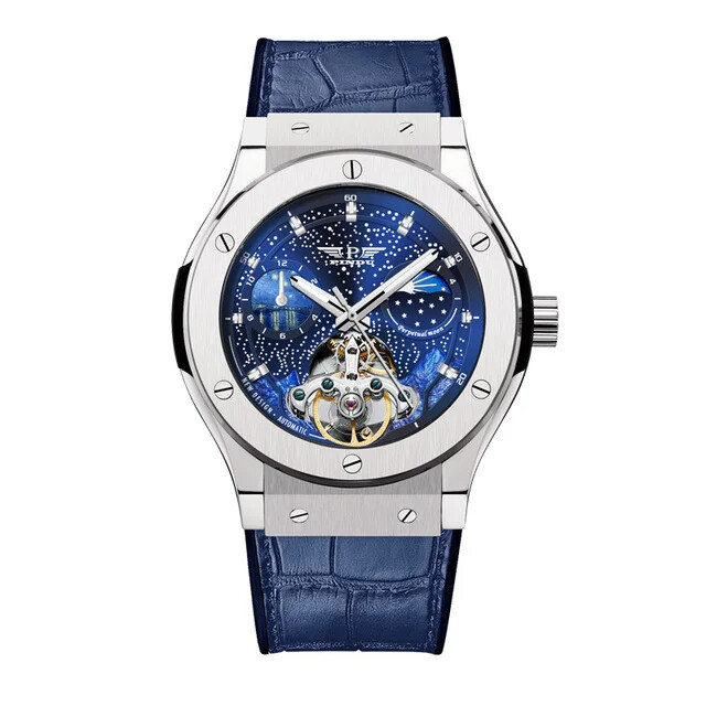 PINDU Design 6537 Men’s Automatic Mechanical Moonphase Leather Watch Waterproof