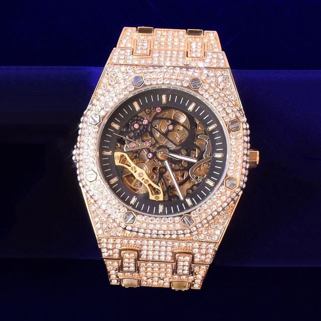 18k 925 Silver Plated Men’s Mechanical Dial Luxury Fully Iced Wrist Watch