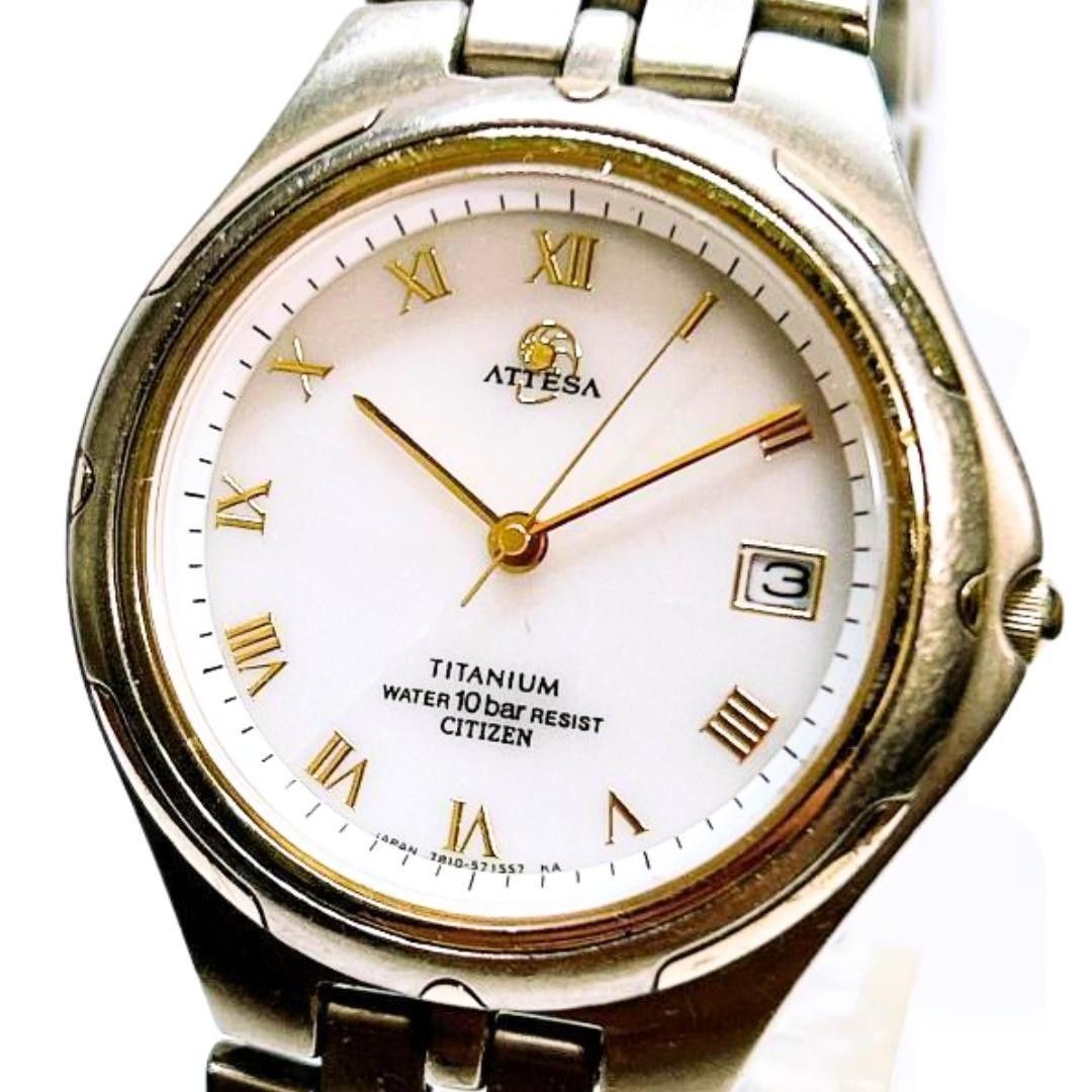 Citizen Attesa 7815-571592 Eco-Drive Date White Dial Titanium Watch Japan