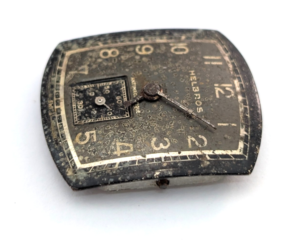 Vintage HELBROS 124 17j Black Dial Men’s 19mm Swiss Watch Movement PARTS REPAIR