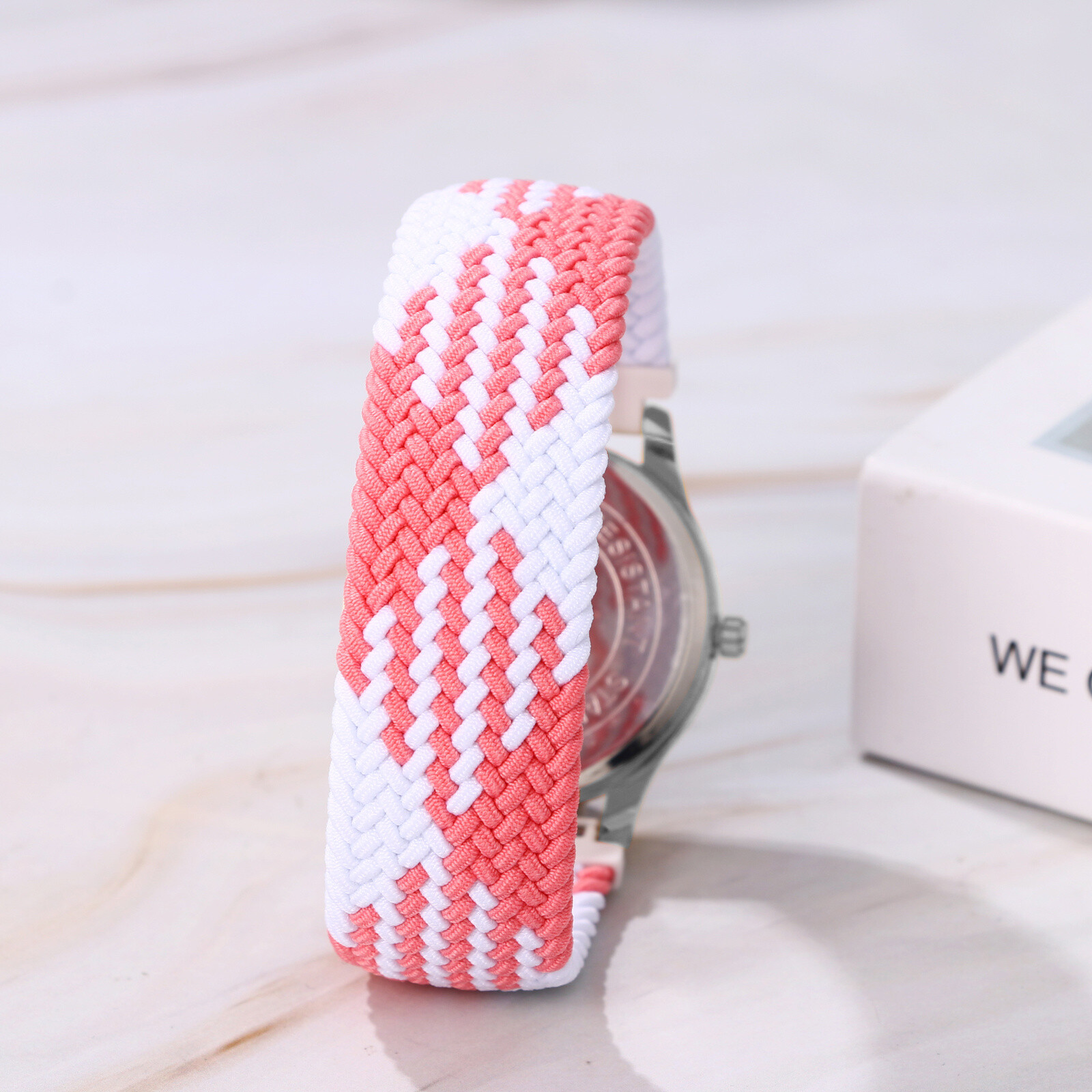 Women Men Elastic Braided Band Large Round Dial Easy Reader Analog Quartz Watch