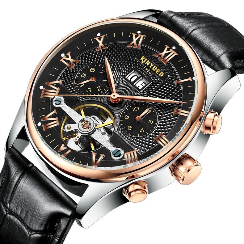 Classic Luxury Men’s Automatic Mechanical Skeleton Watch Tourbillon Dial